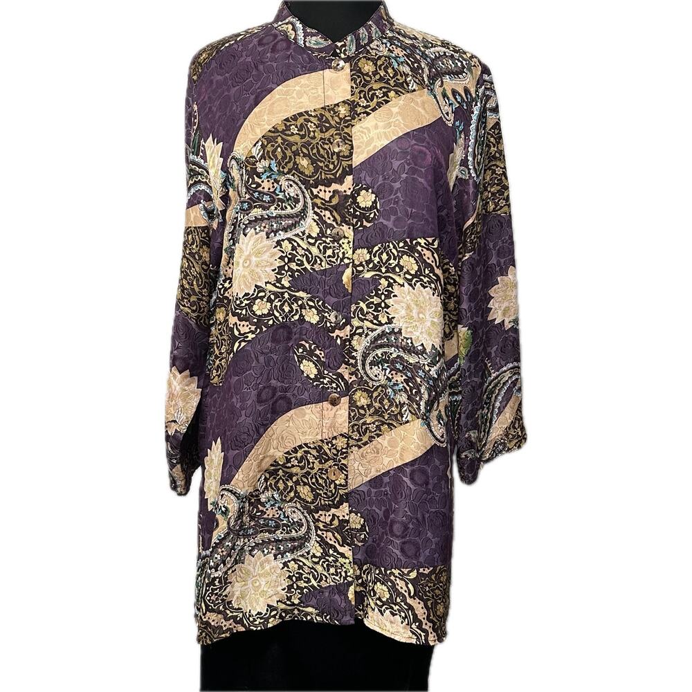 Citron Poeme Light Weight Silk Blend Purple Print Jacket or Button Up Blouse Top